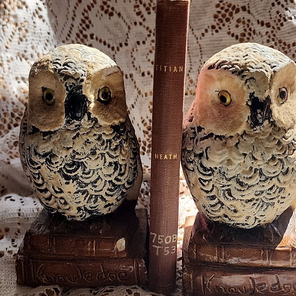 Chippy Chalkware Knowledge Owl Bookends - Picture 2 of 13